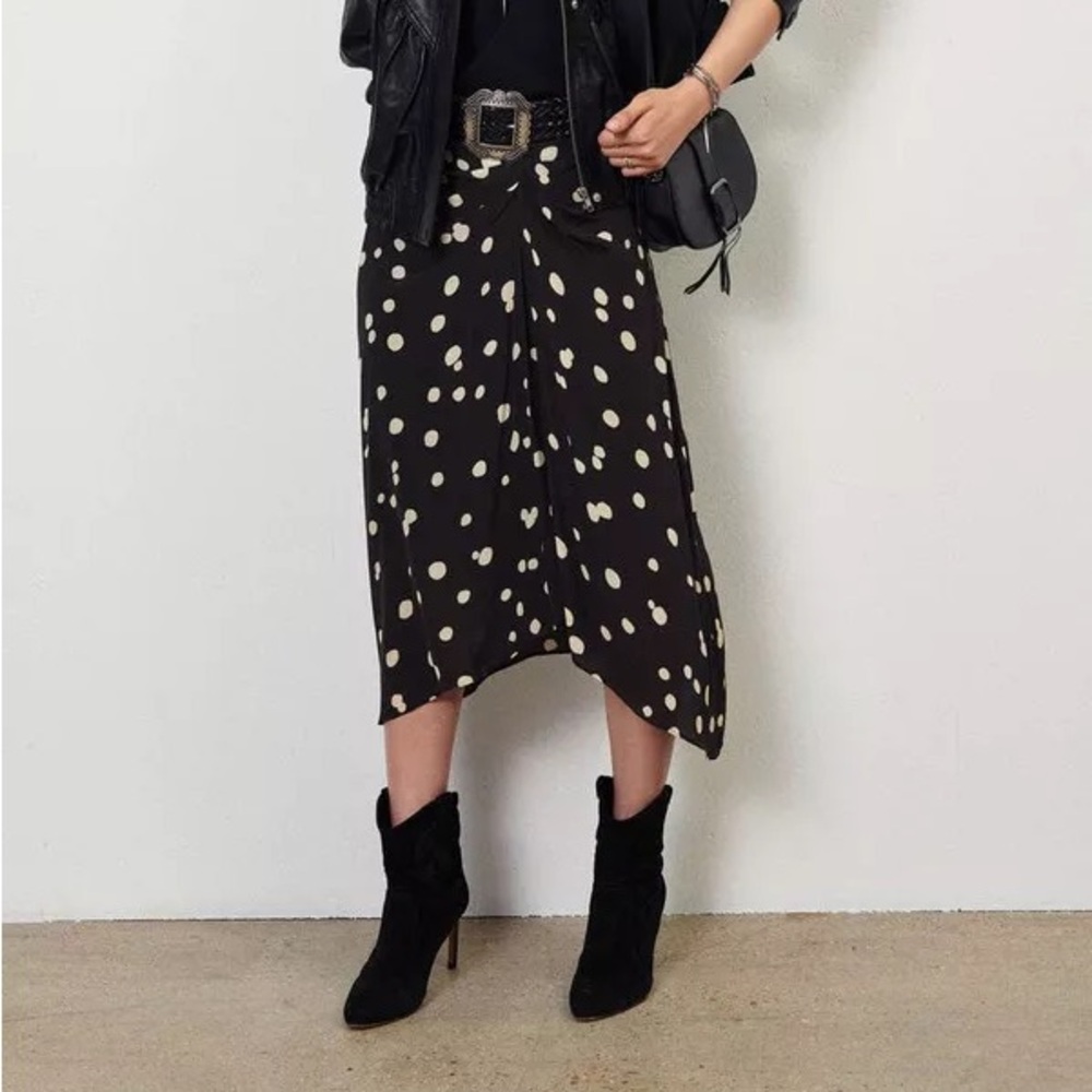 ba&sh Asymmetrical Black and Cream Midi Skirt